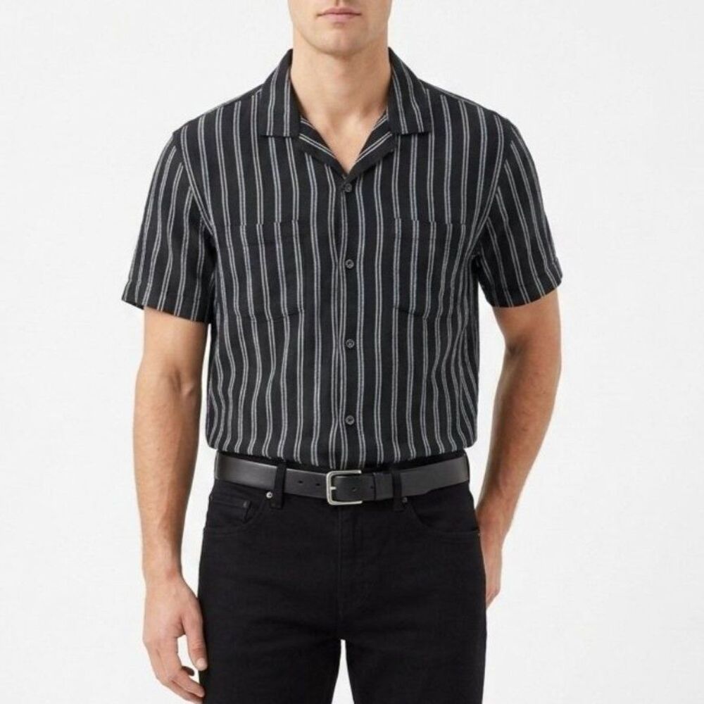 Christian Lacroix Linen Blend Black & Gray Striped Long Sleeve Shirt XL